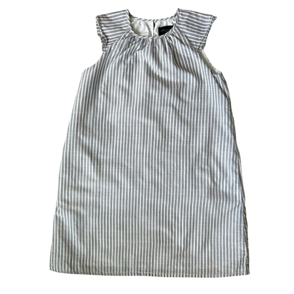 Victoria Beckham Target Dress Girls Med Lined Cap Sleeve Gray White Stripes
